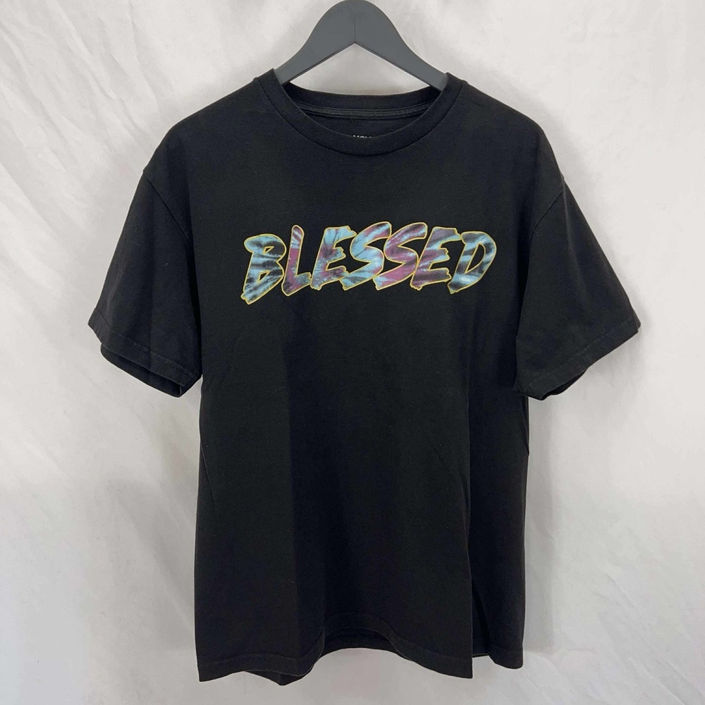 Fashion Nova Men Shirt Large Blessed Short Sleeve Graphic Stretch EUC Faith Pray